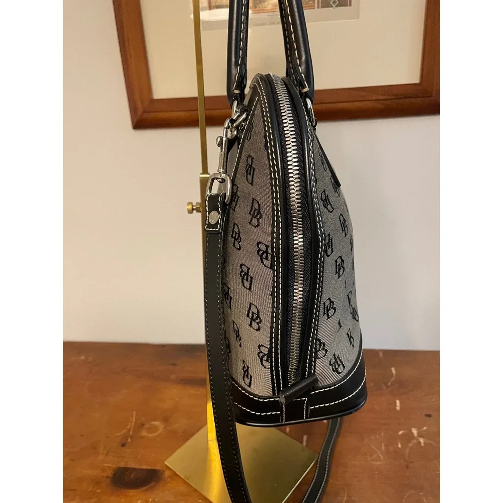 Dooney & Bourke Monogrammed Dome Satchel Bag‎ Black Grey Leather Trim